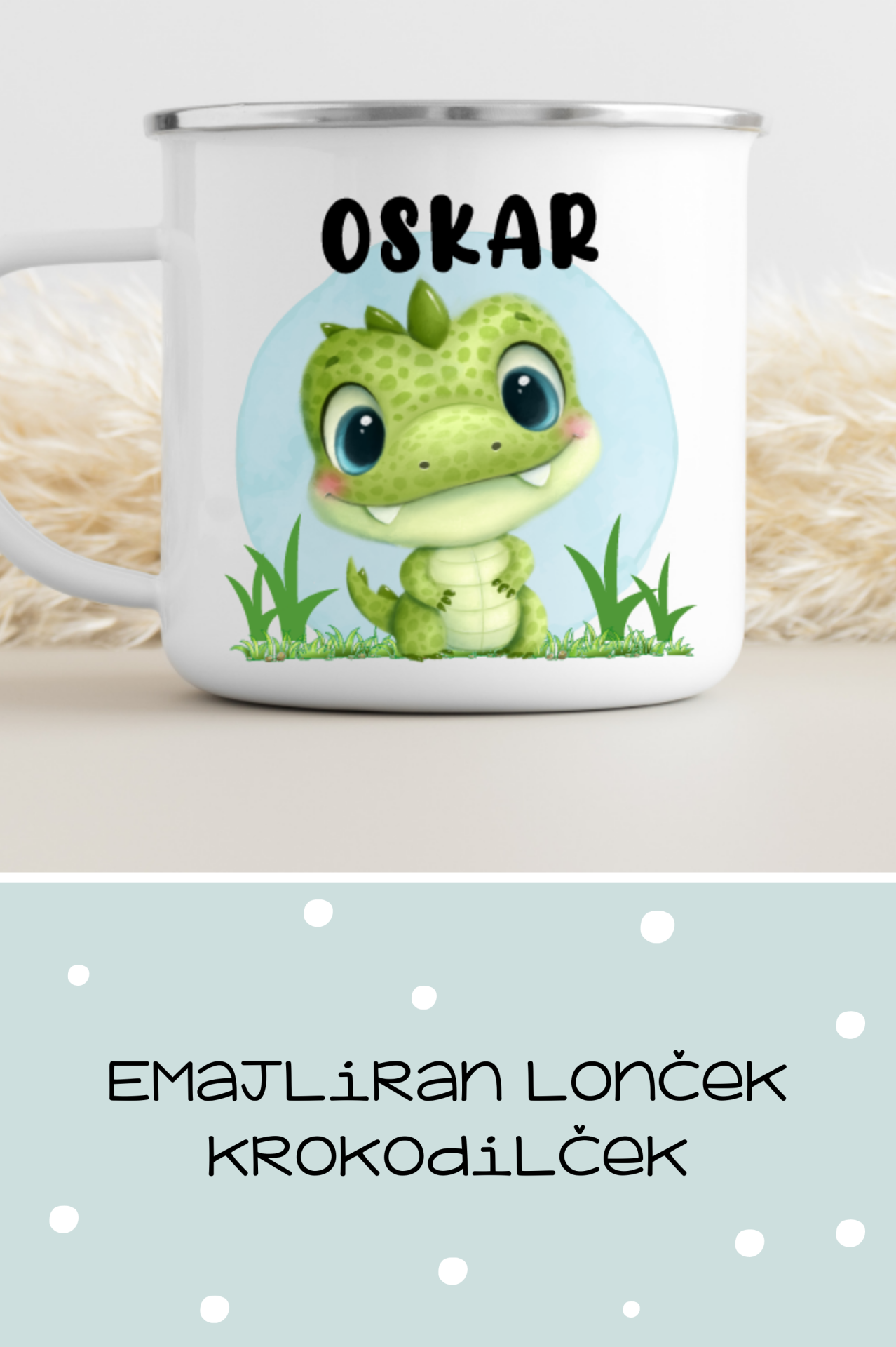****Emajliran lonček - krokodilček